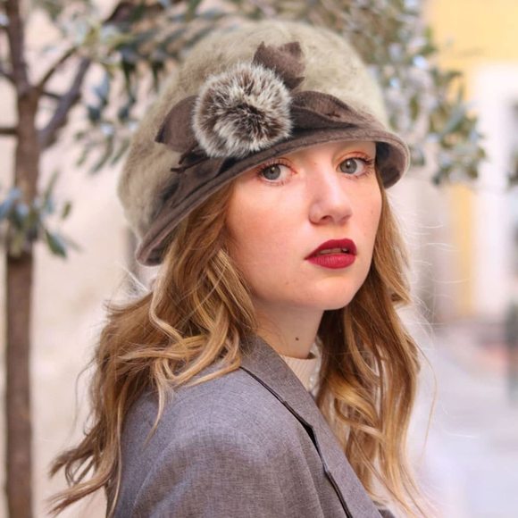 Women Angola Wool Winter Hats - Felt Wool Beanie Beret Bucket Hats With Bill -🌸 - Picture 4 of 8
